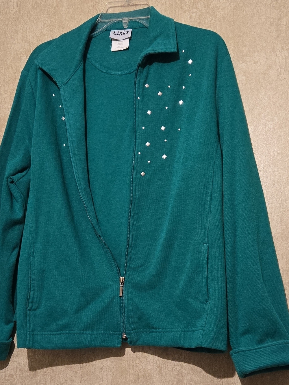 Link Women's Teal Zip-Front Jacket with Stud Detail